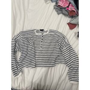 Urban outfitters out from under white and black striped cropped sweater blouse